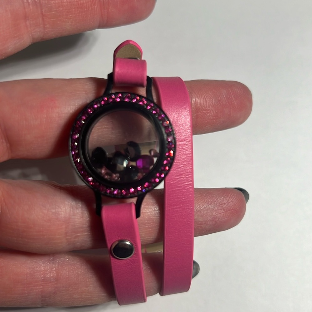 Pink Leather Double Wrap Origami Owl Bracelet
